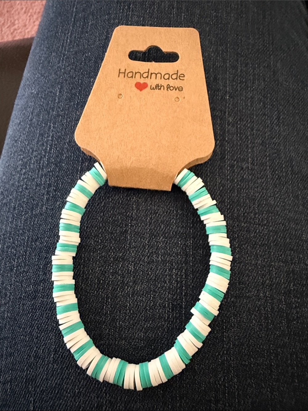 Handmade Kids Stretch Bracelet - White & Teal by